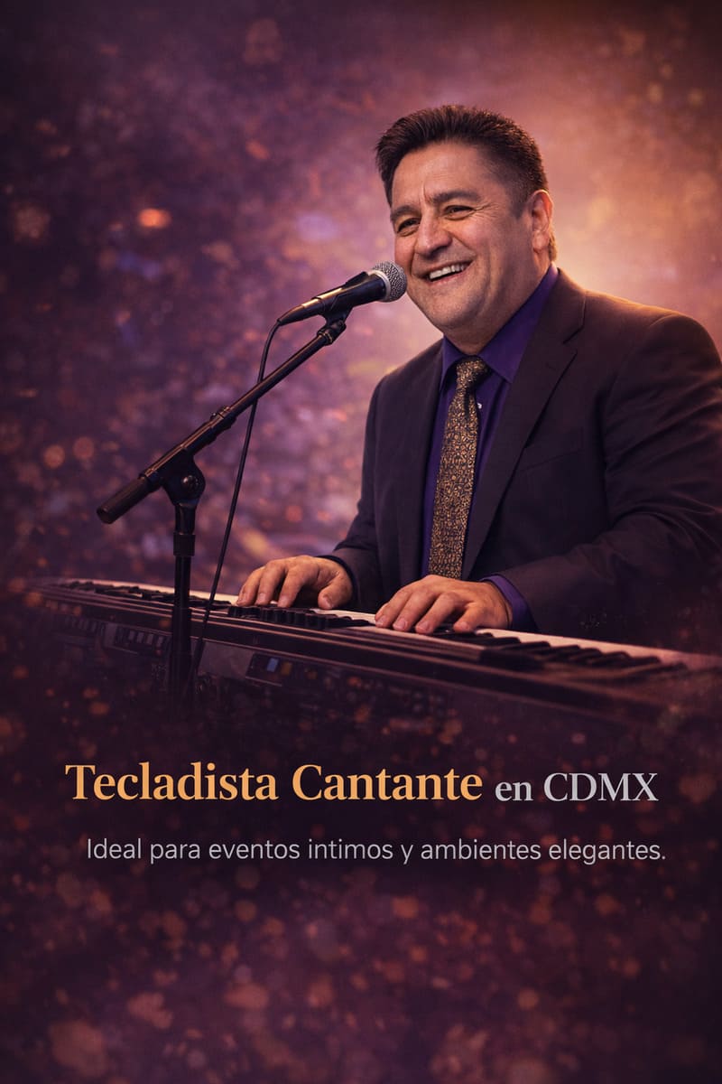 Tecladista cantante actuando en un evento en Ciudad de México
